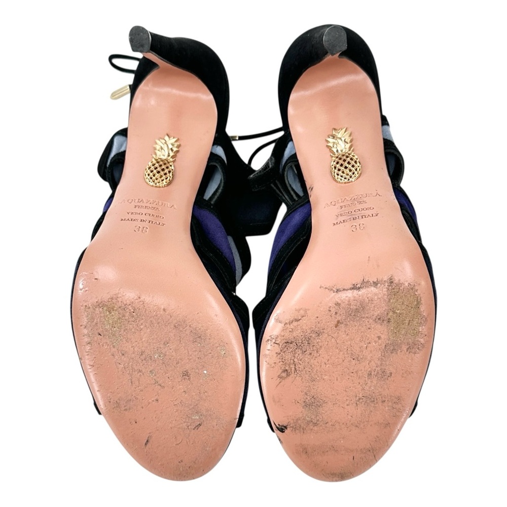 Aquazzura Vika Blue Black Purple Suede Leather 4" Stiletto Heel Heeled Sandals - Picture 8 of 9